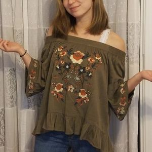 ✨3 for $25 ✨Olive Green Floral top